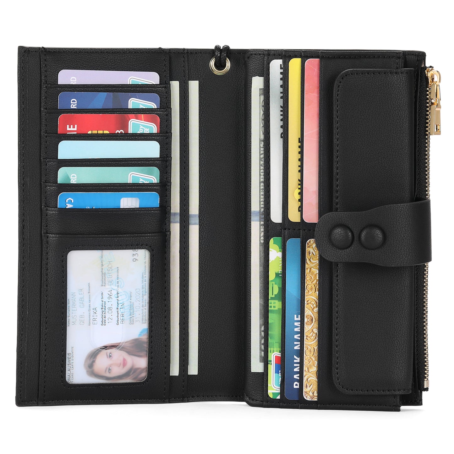 SENDEFN Wallets for Women Genuine Leather Credit Card Holder with RFID Blocking Large Capacity Wristlet