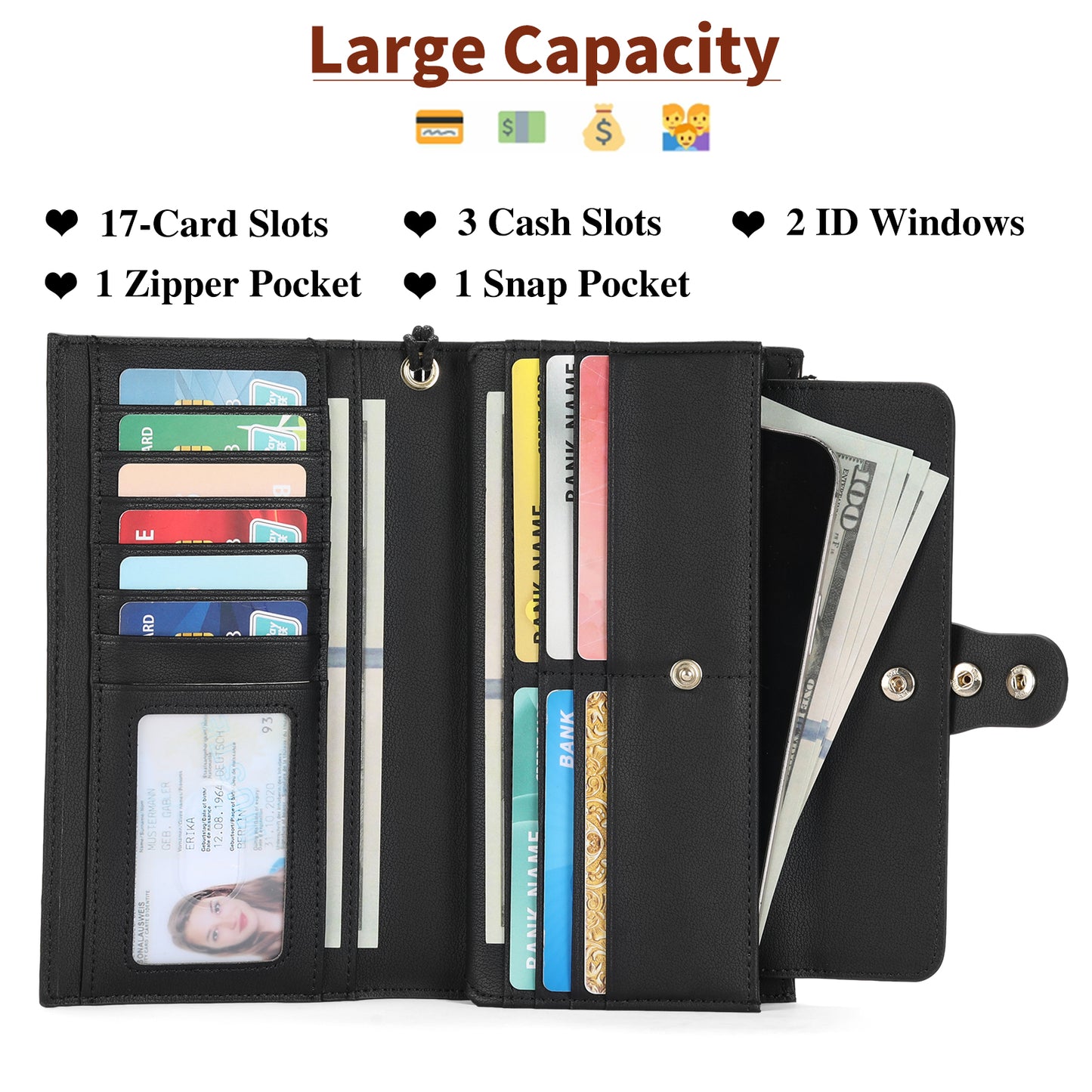 SENDEFN Wallets for Women Genuine Leather Credit Card Holder with RFID Blocking Large Capacity Wristlet