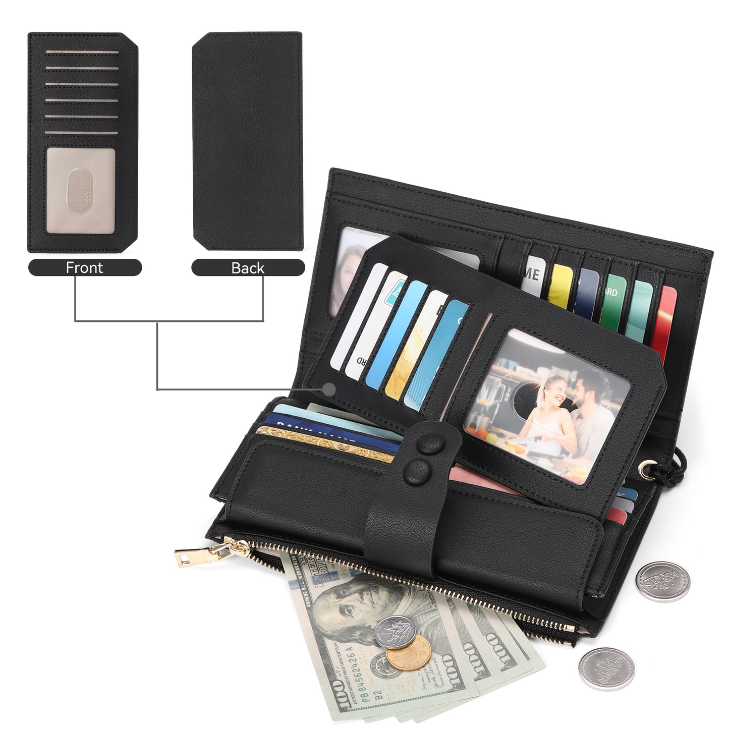 SENDEFN Wallets for Women Genuine Leather Credit Card Holder with RFID Blocking Large Capacity Wristlet