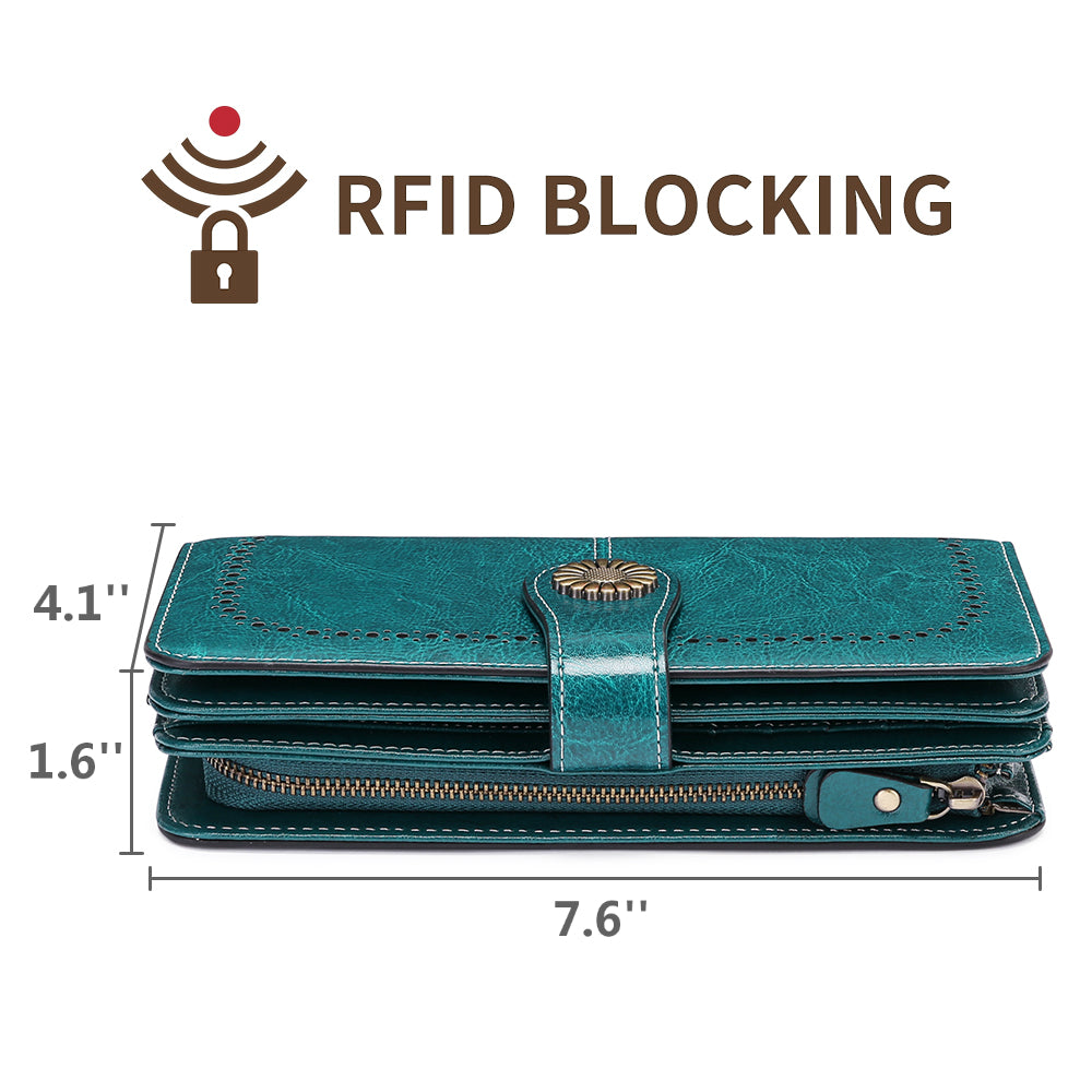 Sendefn Wallets for Women Genuine Leather Credit Card Holder with RFID Blocking Large Capacity Wristlet