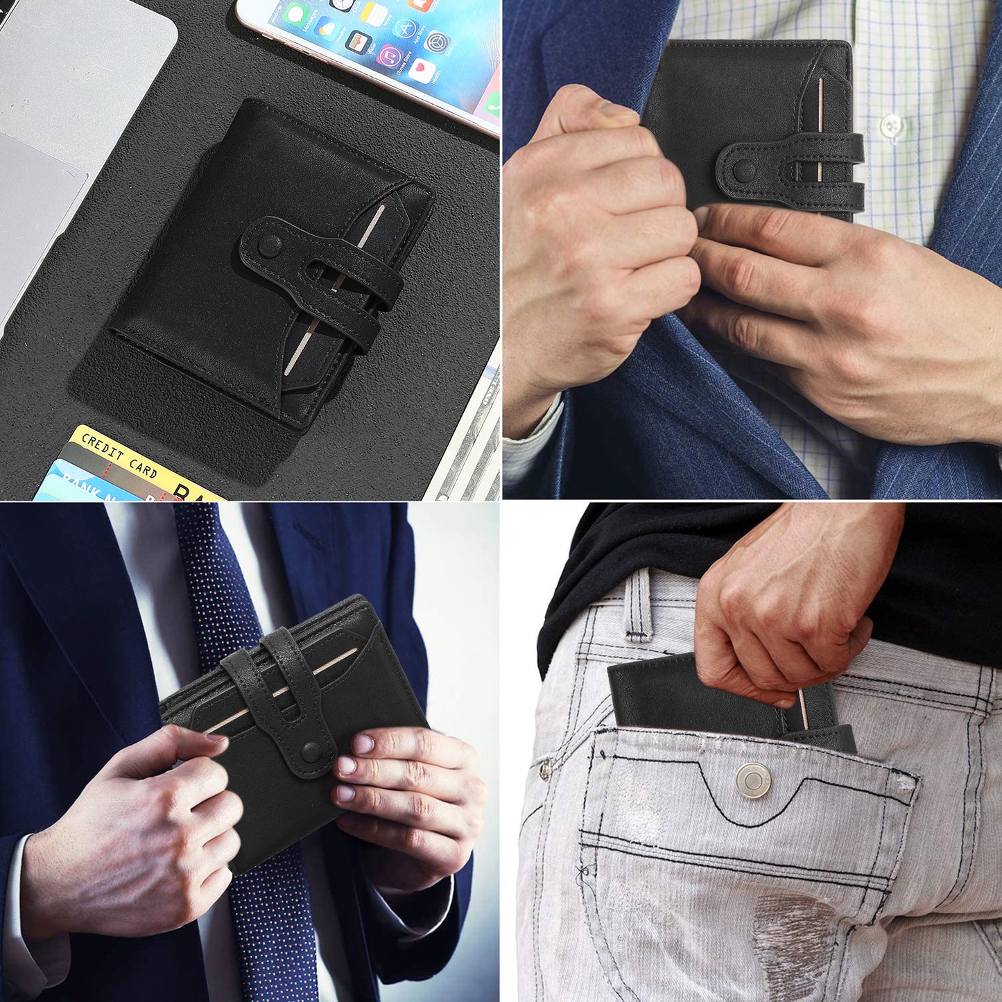 SENDEFN Leather Wallet for Men RFID Blocking Large Capacity Bifold Wallet Minimalist Back Pocket Wallets for Men with Zipper Coin Pocket