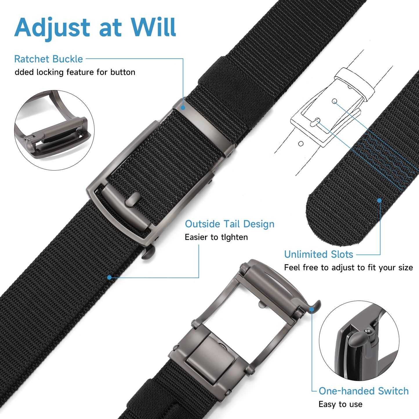 SENDEFN Ratchet Golf Belt for Men, Nylon Web Belt with Automatic Slide Buckle With Gift Box