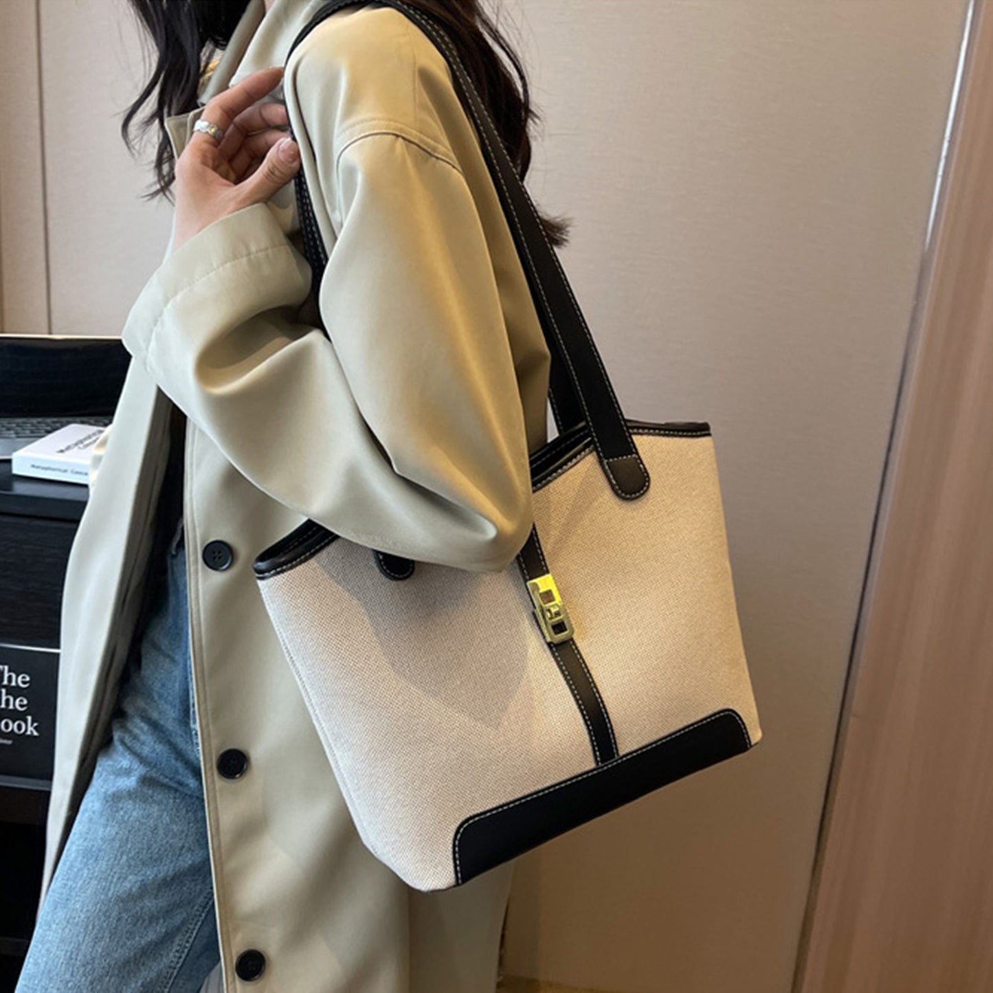 SENDEFN Women's Canvas Shoulder Bags Retro Casual Handbags Work Bag Tote Purses