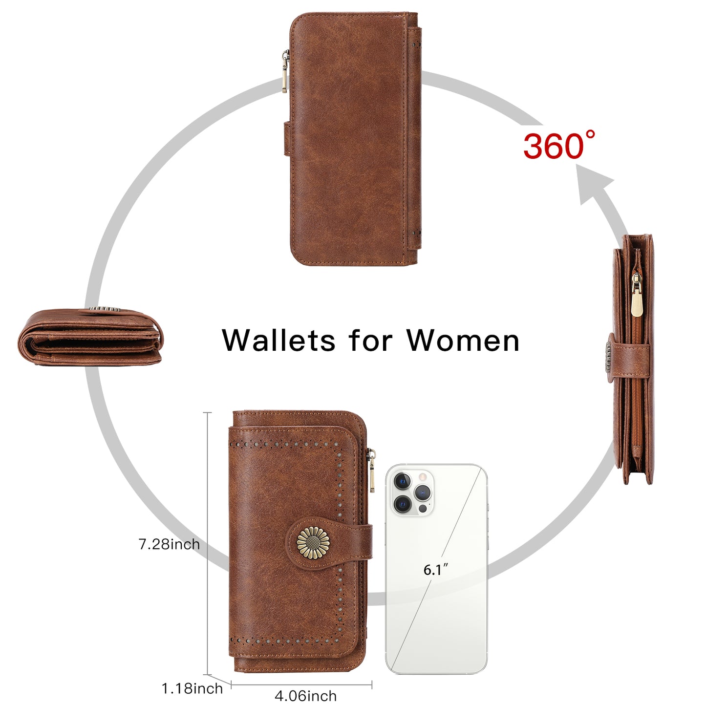 SENDEFN Wallet Woman Leather Snap RFID Blocking Card Holder Ladies Wallet with Zipper Coin Pocket