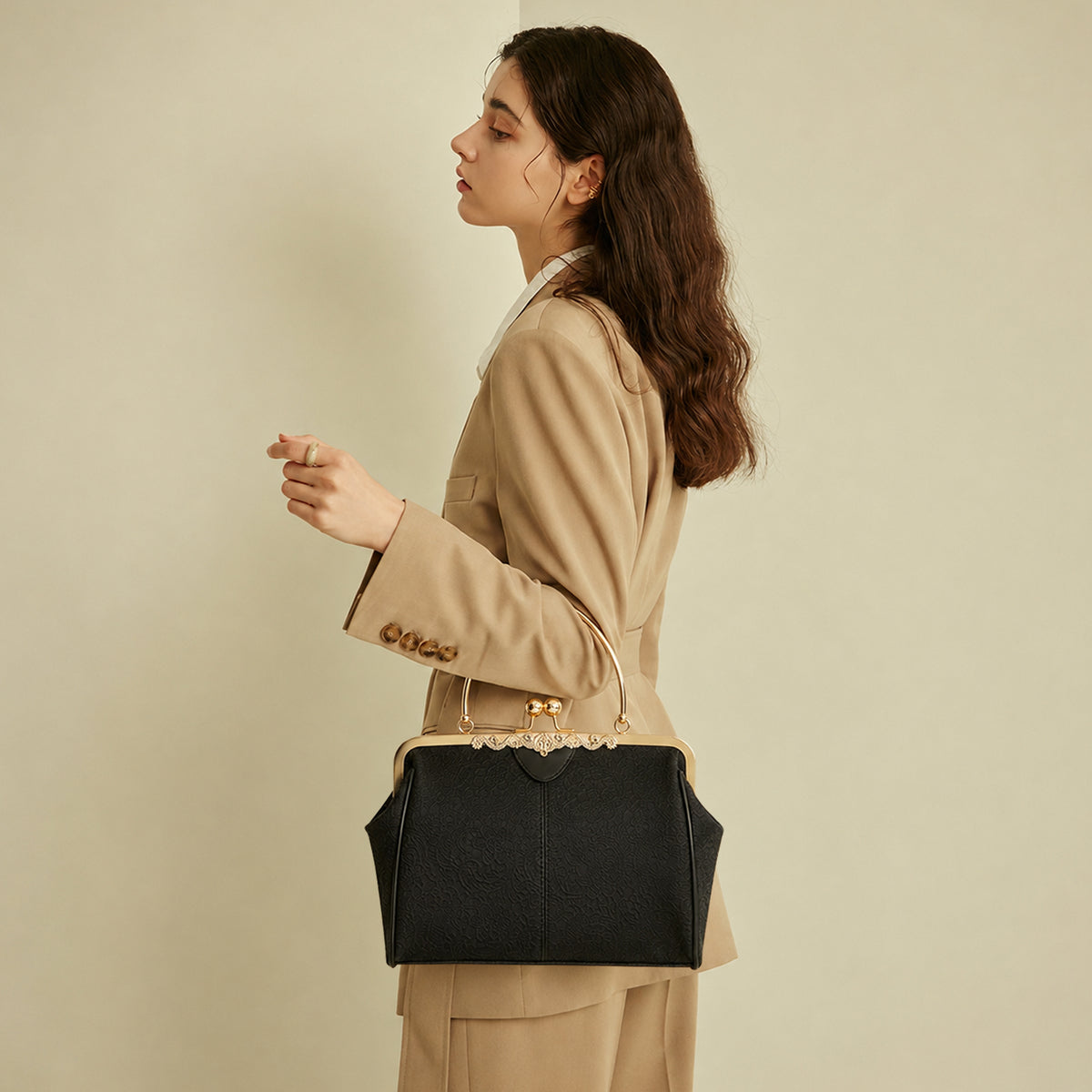SENDEFN Handbag for Women Shoulder Bag Kiss Lock Medium Top Handle Satchel Purse Retro Crossbody Bag
