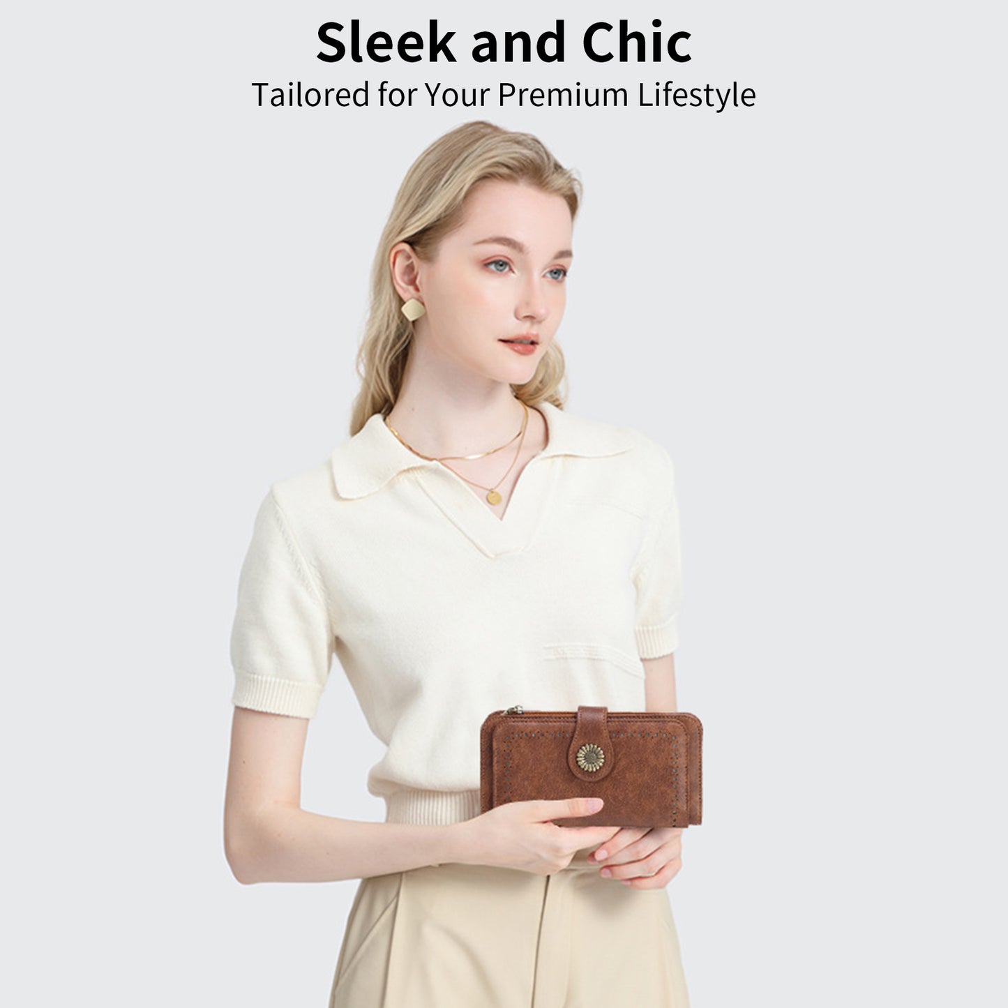 SENDEFN Wallet Woman Leather Snap RFID Blocking Card Holder Ladies Wallet with Zipper Coin Pocket