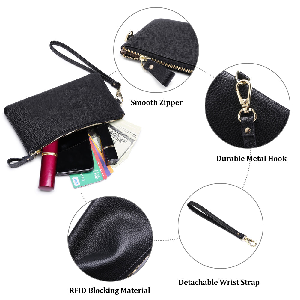 Sendefn Women's Wristlet Clutch Slim Leather Wallet RFID Blocking Handbag