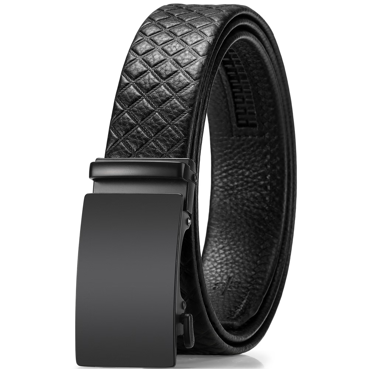 Sendefn Men's Leather Belt Automatic Ratchet Buckle Slide Belt for Dress Casual Trim to Fit with Gift Box