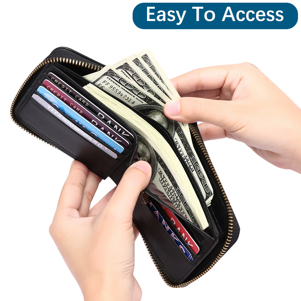 Sendefn Wallets for Men Leather Front Pocket Wallet RFID Zip Bifold Credit Card Holder