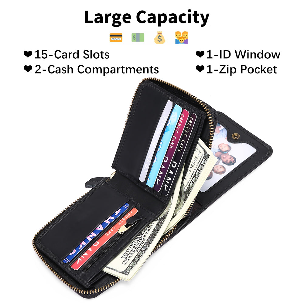 Sendefn Wallets for Men Leather Front Pocket Wallet RFID Zip Bifold Credit Card Holder