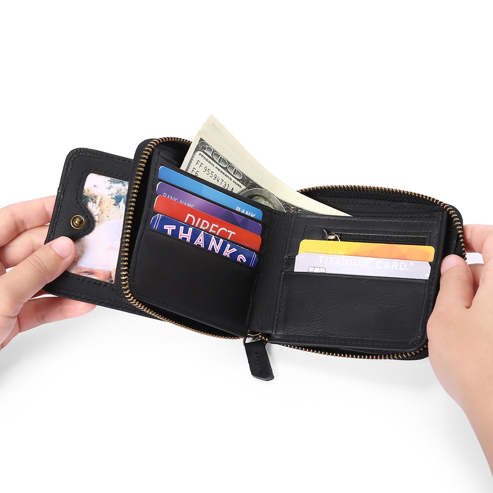 Sendefn Wallets for Men Leather Front Pocket Wallet RFID Zip Bifold Credit Card Holder