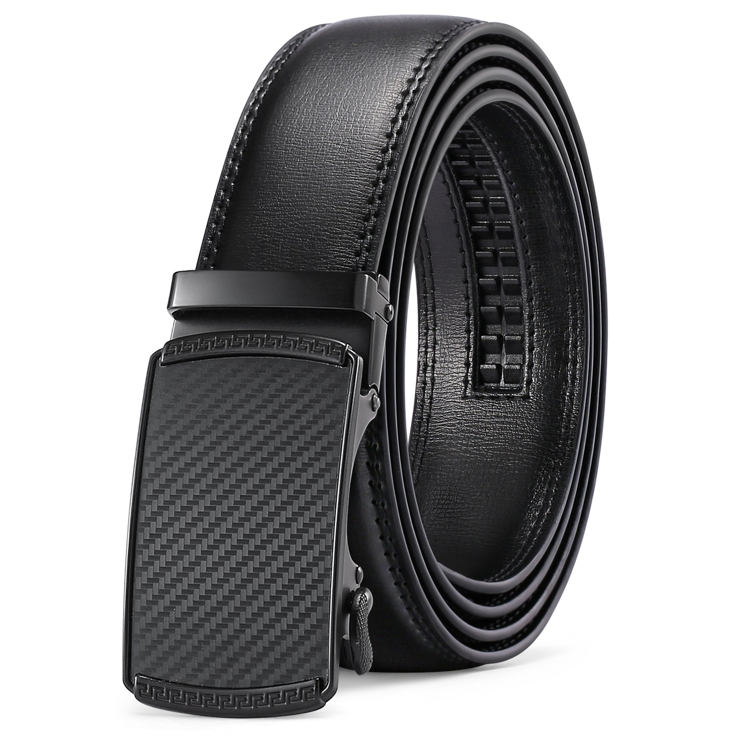 Sendefn Men's Leather Belt Automatic Ratchet Buckle Slide Belt for Dress Casual Trim to Fit with Gift Box