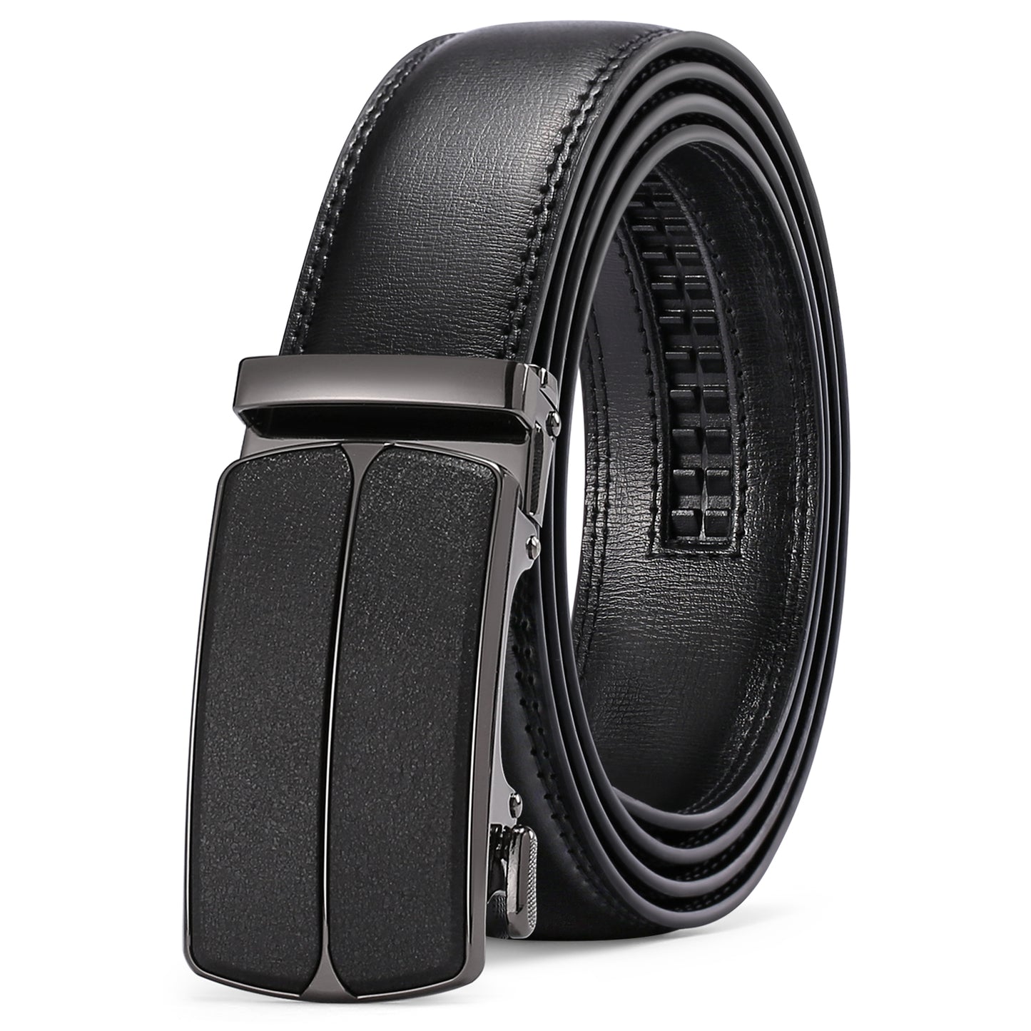 Sendefn Men's Leather Belt Automatic Ratchet Buckle Slide Belt for Dress Casual Trim to Fit with Gift Box