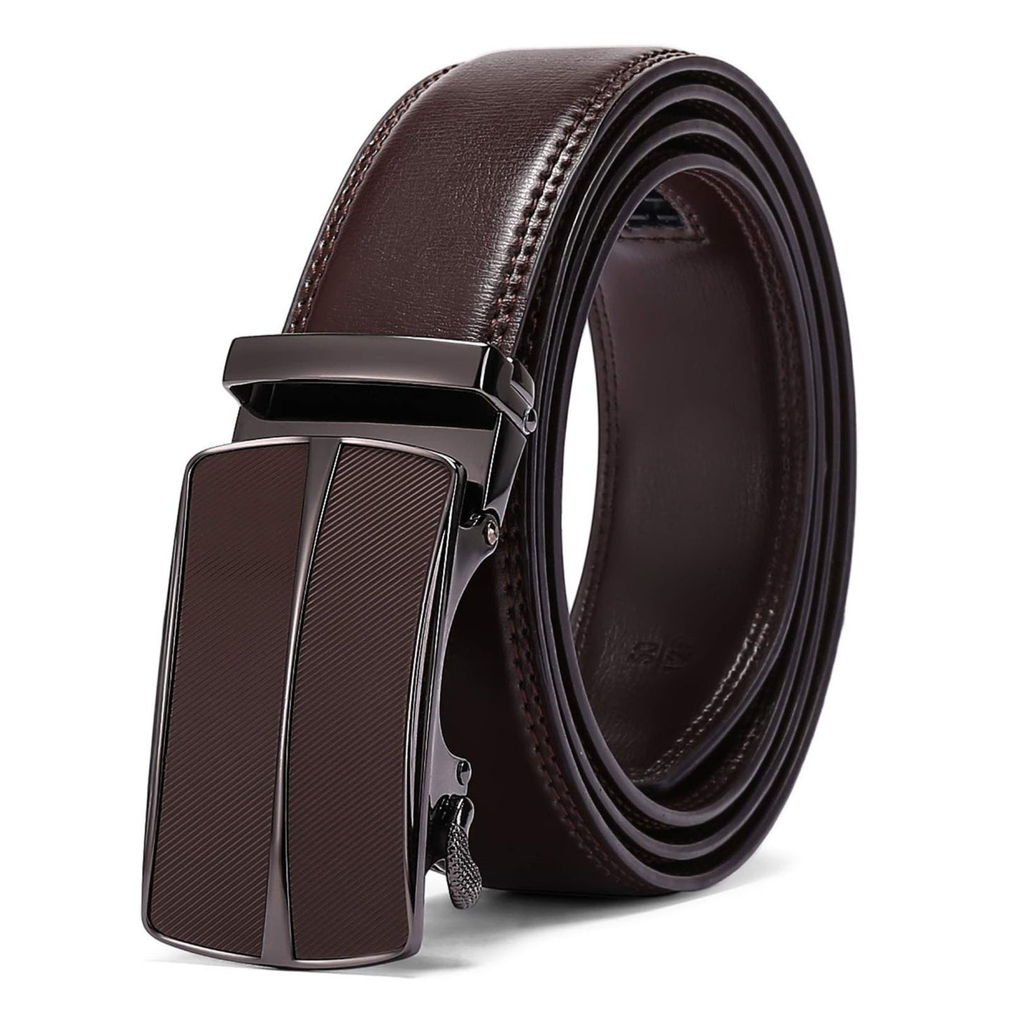 Sendefn Men's Leather Belt Automatic Ratchet Buckle Slide Belt for Dress Casual Trim to Fit with Gift Box