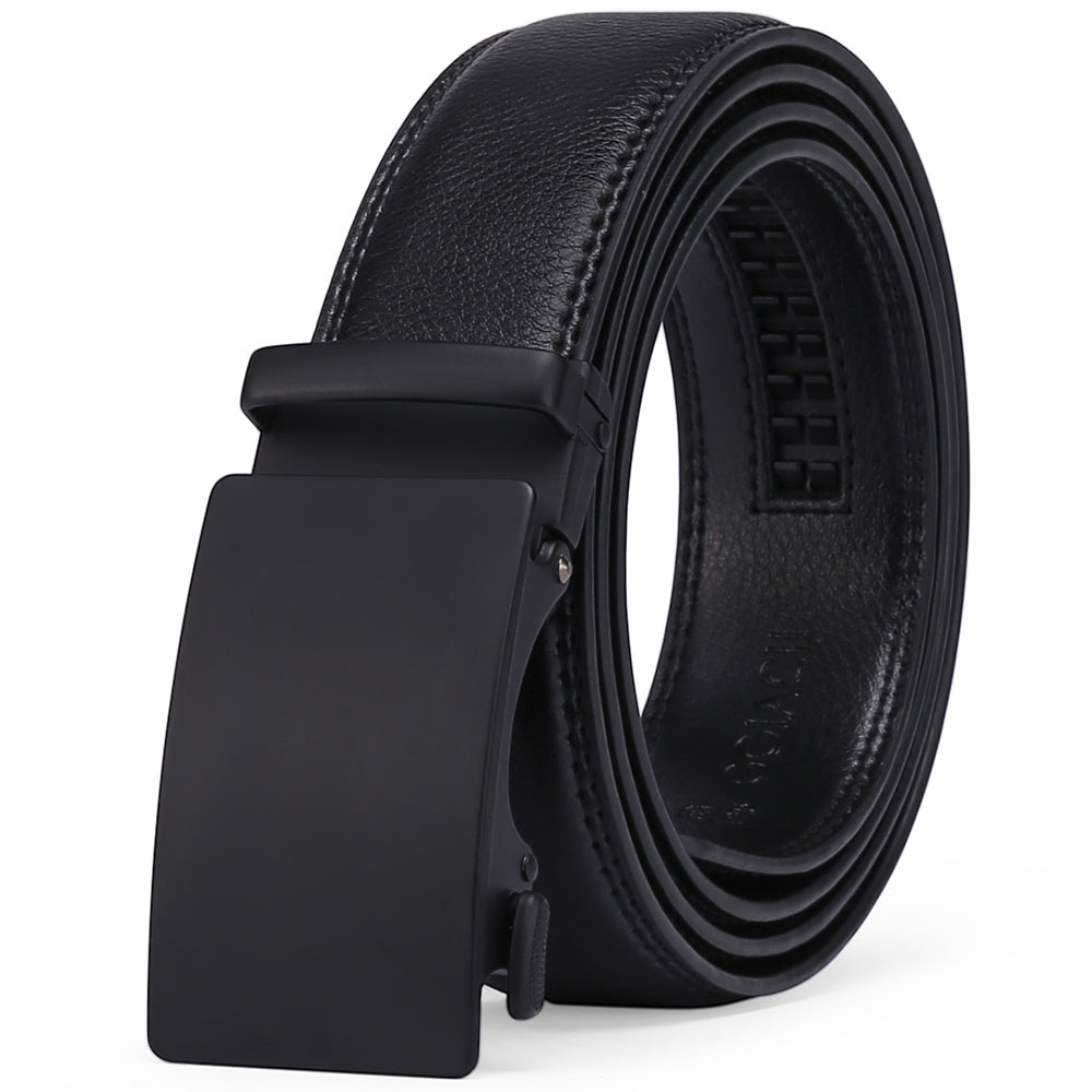 Sendefn Men's Leather Belt Automatic Ratchet Buckle Slide Belt for Dress Casual Trim to Fit with Gift Box