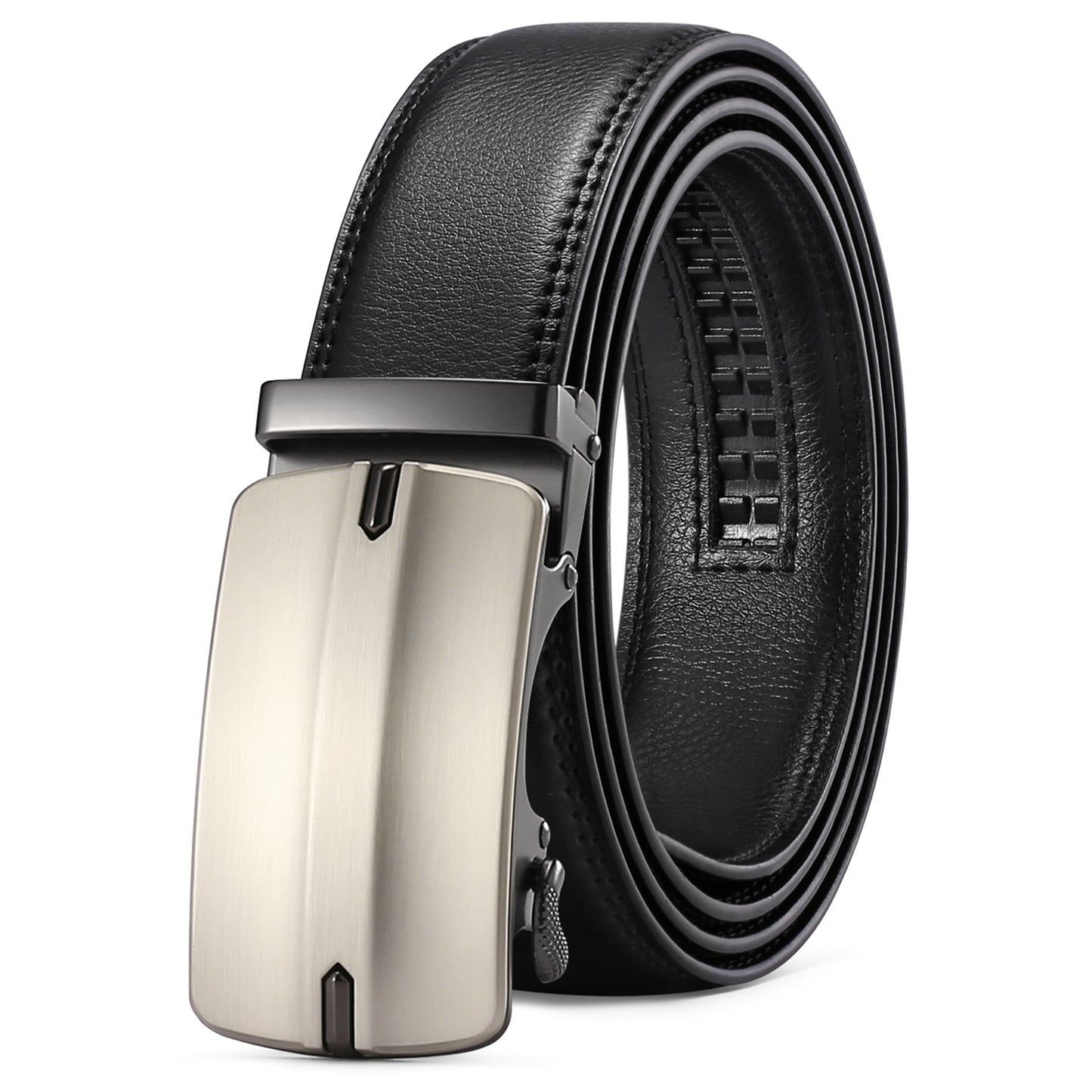 Sendefn Men's Leather Belt Automatic Ratchet Buckle Slide Belt for Dress Casual Trim to Fit with Gift Box