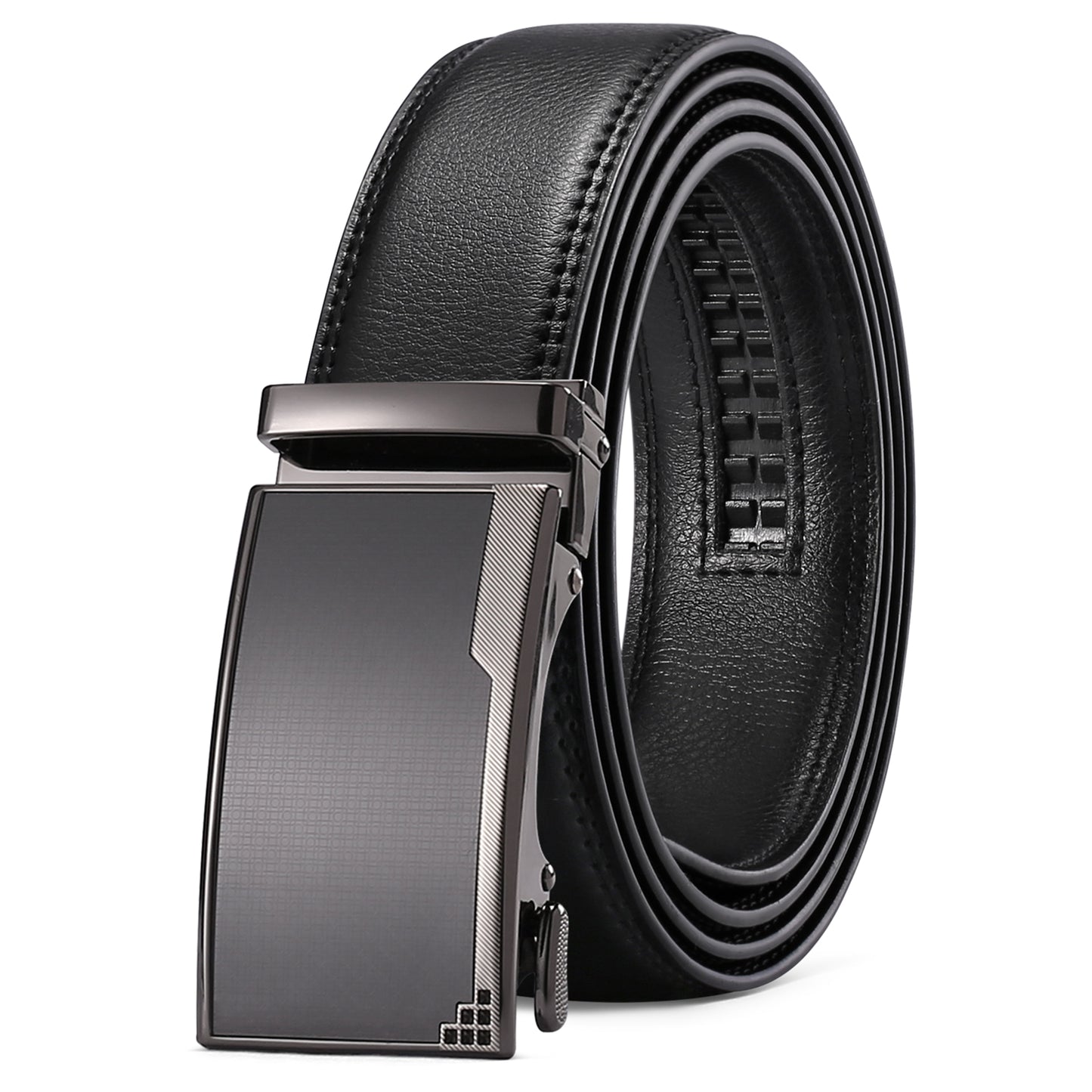 Sendefn Men's Leather Belt Automatic Ratchet Buckle Slide Belt for Dress Casual Trim to Fit with Gift Box