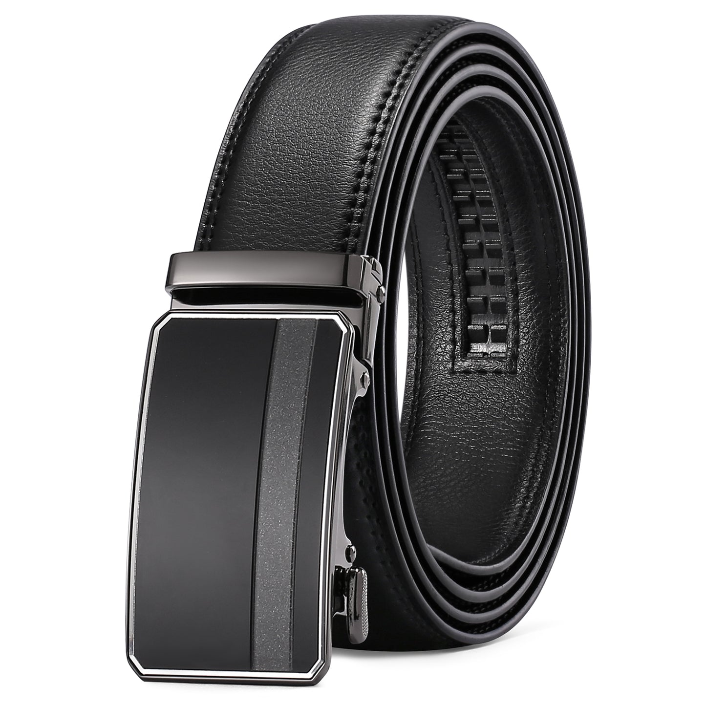 Sendefn Men's Leather Belt Automatic Ratchet Buckle Slide Belt for Dress Casual Trim to Fit with Gift Box