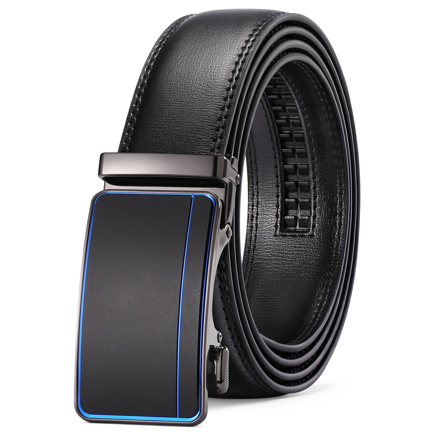 Sendefn Men's Leather Belt Automatic Ratchet Buckle Slide Belt for Dress Casual Trim to Fit with Gift Box