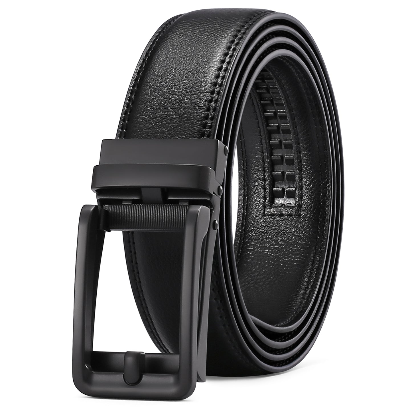 Sendefn Men's Leather Belt Automatic Ratchet Buckle Slide Belt for Dress Casual Trim to Fit with Gift Box