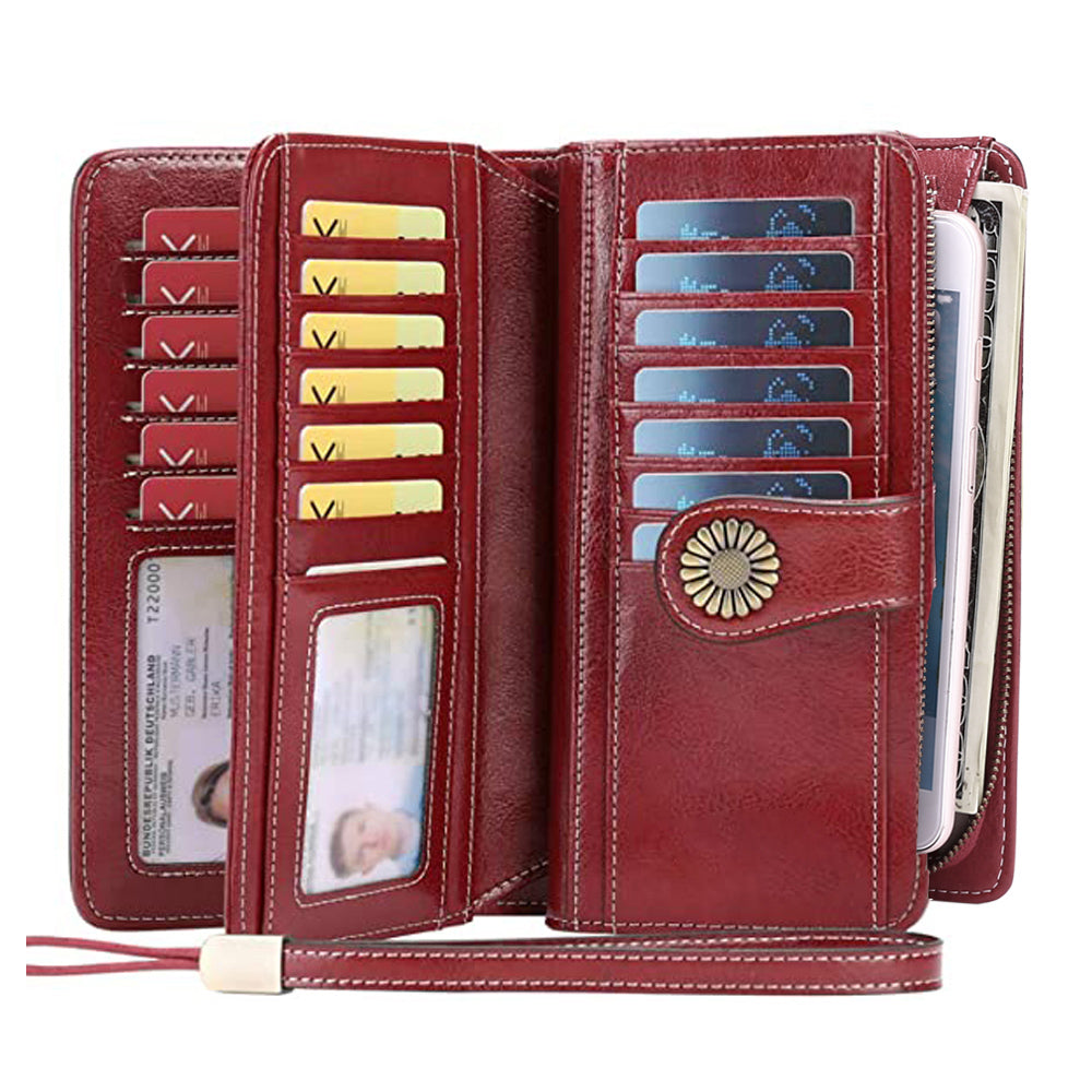 Sendefn Wallets for Women Genuine Leather Credit Card Holder with RFID Blocking Large Capacity Wristlet