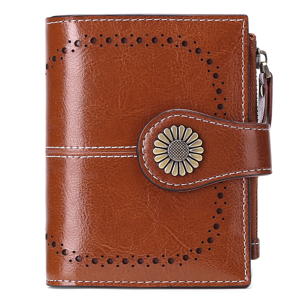 Sendefn Small Women Wallet Genuine Leather Bifold Purse RFID Blocking Card Holder