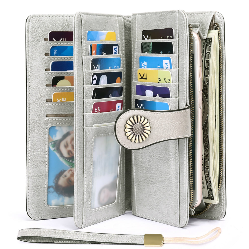 Sendefn Wallets for Women Genuine Leather Credit Card Holder with RFID Blocking Large Capacity Wristlet