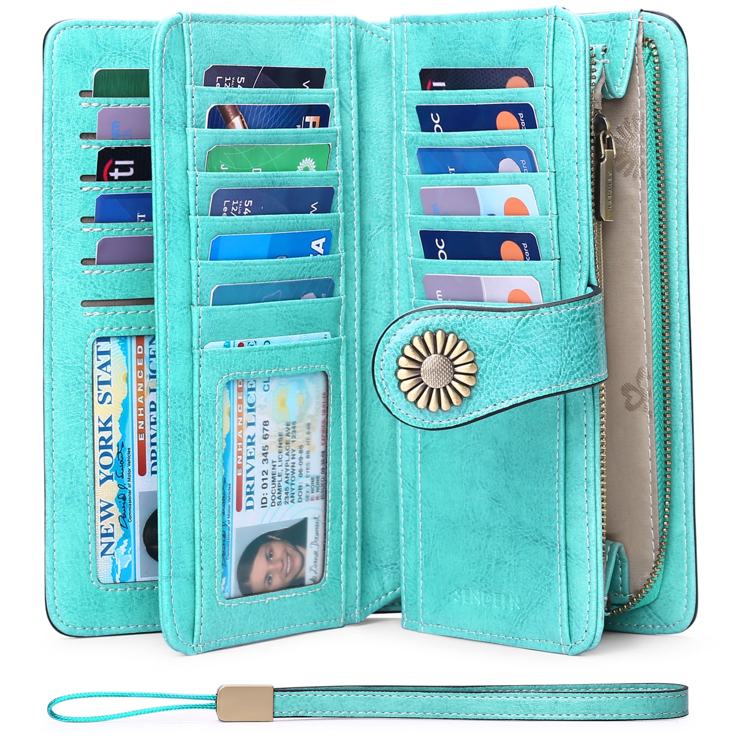 Sendefn Wallets for Women Genuine Leather Credit Card Holder with RFID Blocking Large Capacity Wristlet