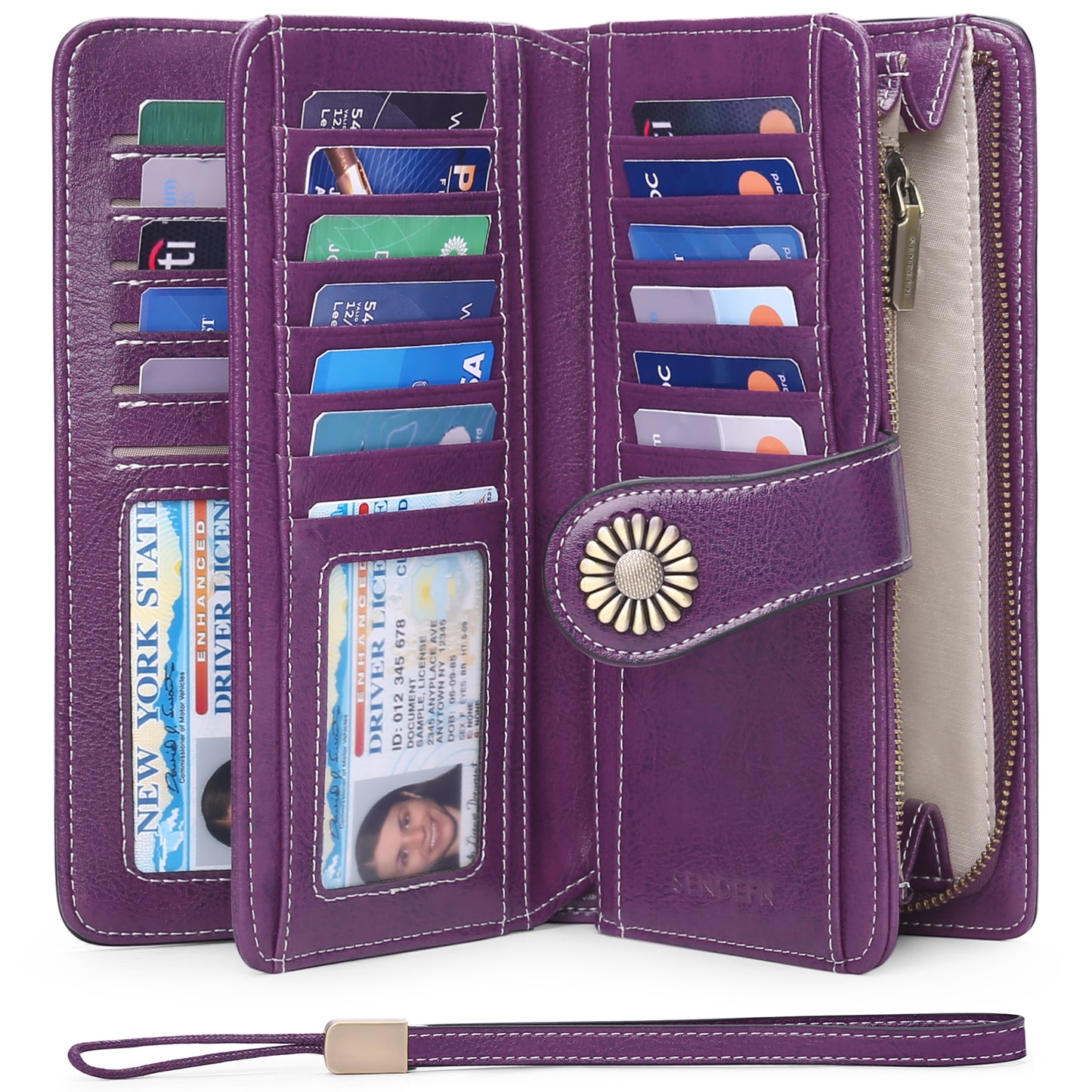 Sendefn Wallets for Women Genuine Leather Credit Card Holder with RFID Blocking Large Capacity Wristlet