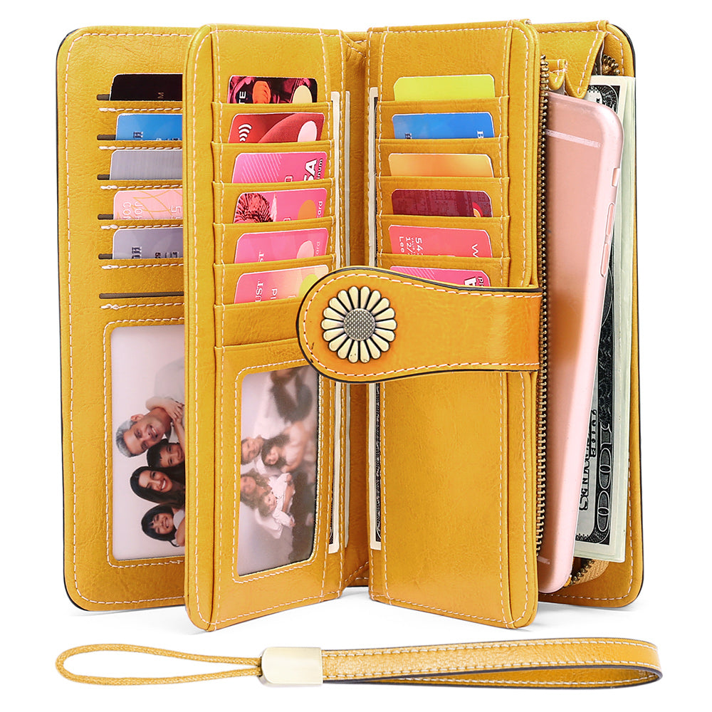 Sendefn Wallets for Women Genuine Leather Credit Card Holder with RFID Blocking Large Capacity Wristlet