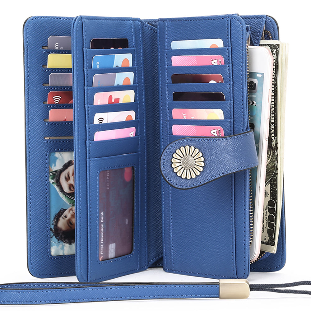 Sendefn Wallets for Women Genuine Leather Credit Card Holder with RFID Blocking Large Capacity Wristlet