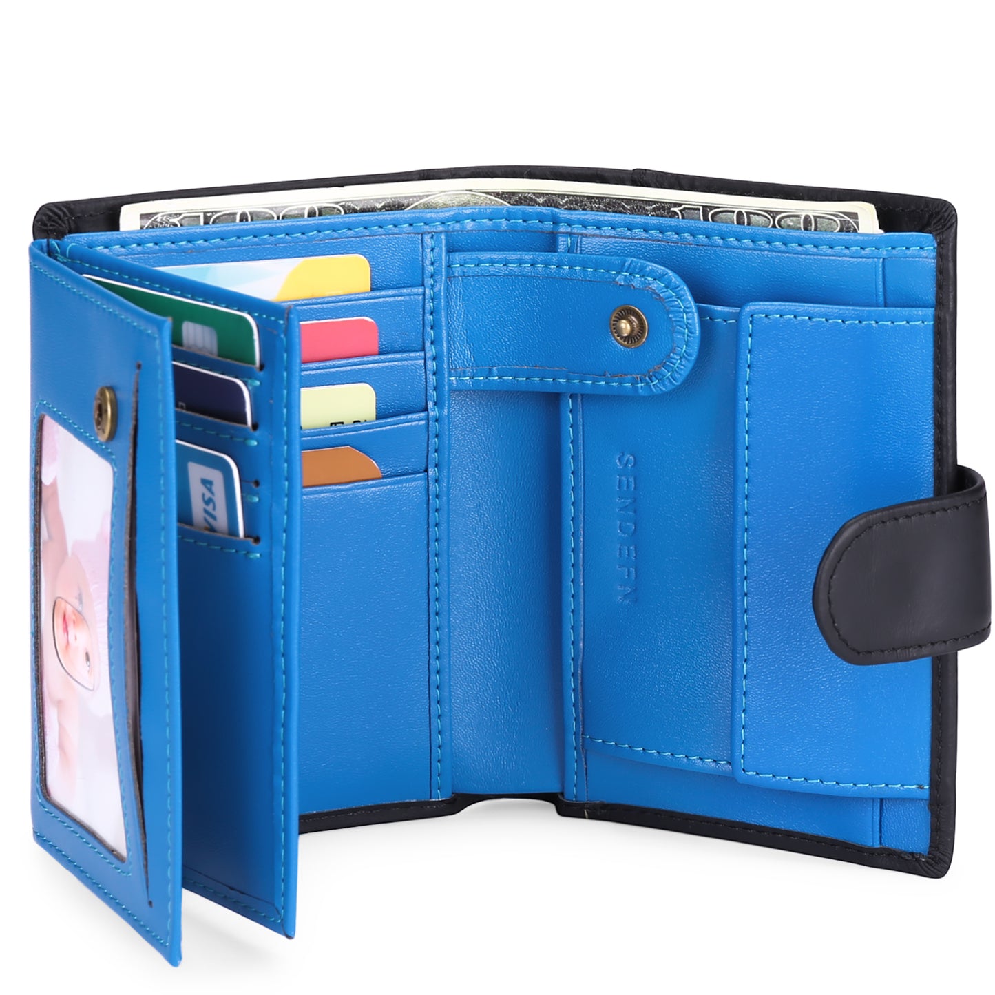 Sendefn Mens Wallets with RFID Protection,Genuine Leather Wallet for Men,Trifold Wallet with 16 Card Slots & Coin Compartment
