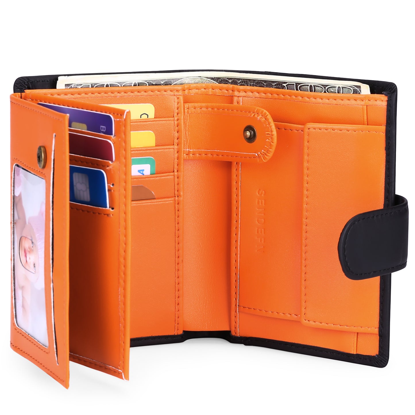 Sendefn Mens Wallets with RFID Protection,Genuine Leather Wallet for Men,Trifold Wallet with 16 Card Slots & Coin Compartment