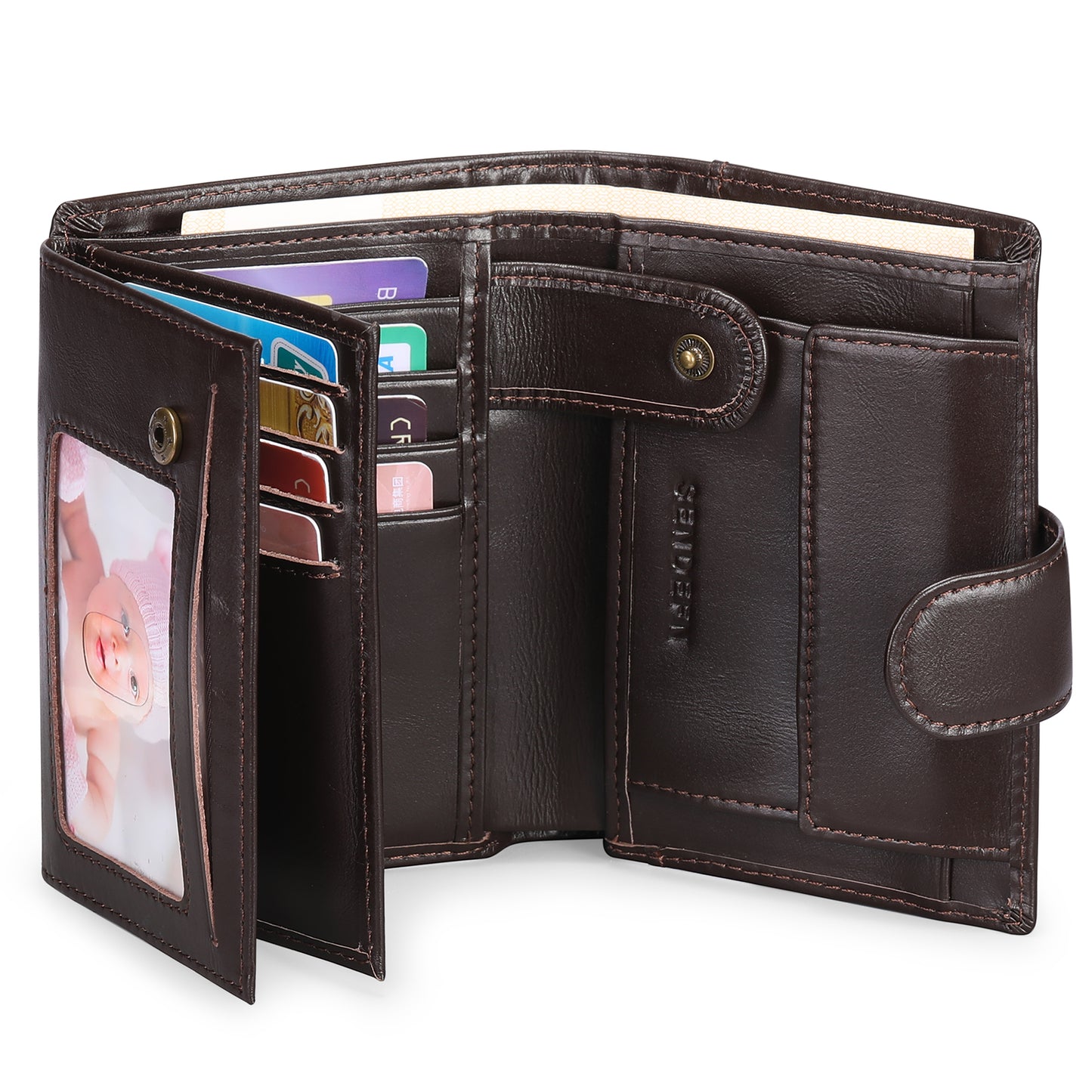 Sendefn Mens Wallets with RFID Protection,Genuine Leather Wallet for Men,Trifold Wallet with 16 Card Slots & Coin Compartment