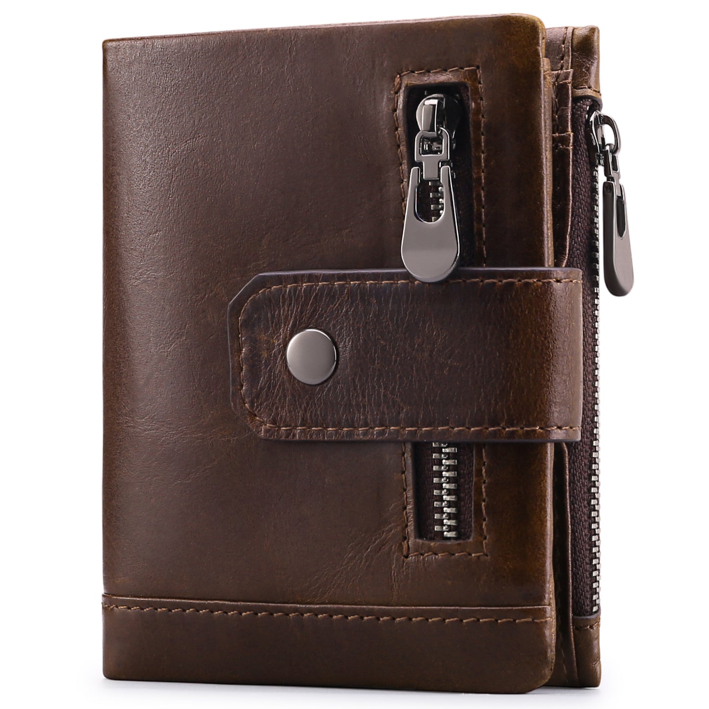 Sendefn Men's Bifold Wallet with RFID Blocking, Genuine Leather Wallet with Zip Coin Compartment