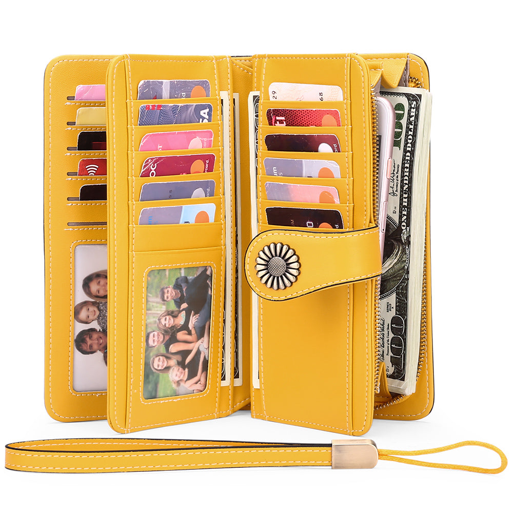 Sendefn Wallets for Women Genuine Leather Credit Card Holder with RFID Blocking Large Capacity Wristlet