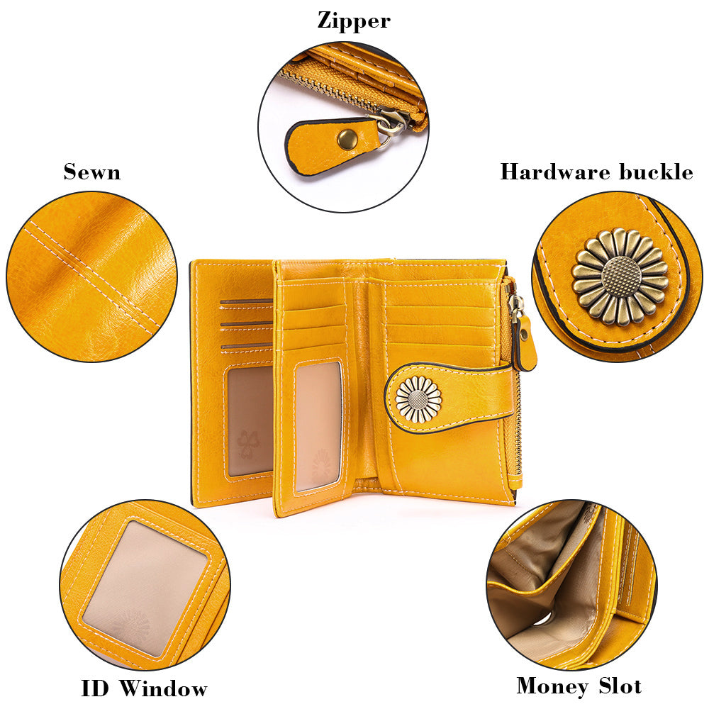 Sendefn Small Women Wallet Genuine Leather Bifold Purse RFID Blocking Card Holder