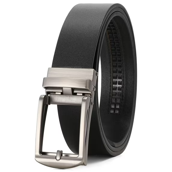 Sendefn Men's Leather Belt Automatic Ratchet Buckle Slide Belt for Dress Casual Trim to Fit with Gift Box