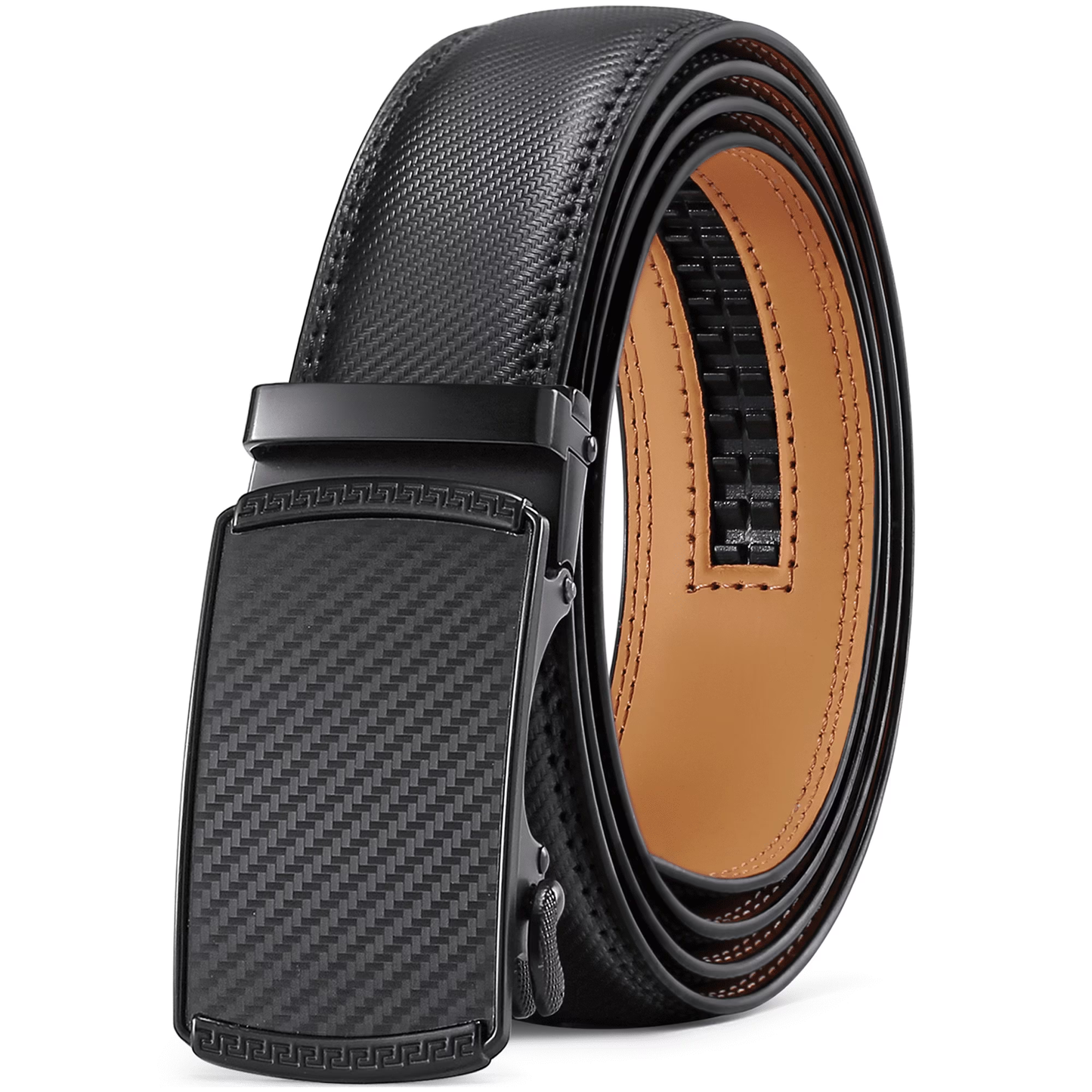 SENDEFN Leather Belt for Men Automatic Ratchet Buckle Slide Dress Casual Belts 1 3/8'' Wide, Adjustable Trim to Fit