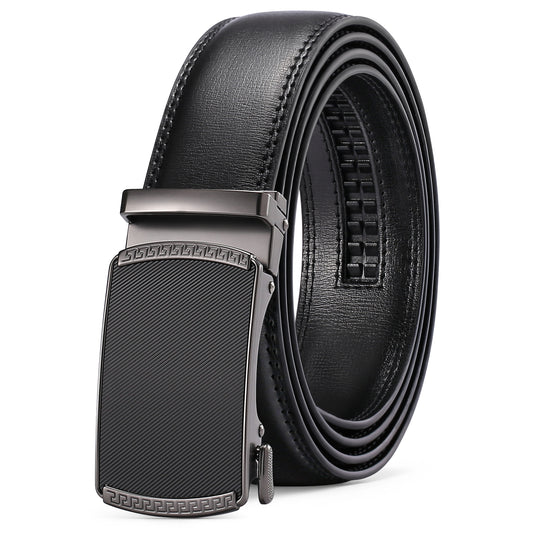 Sendefn Men's Leather Belt Automatic Ratchet Buckle Slide Belt for Dress Casual Trim to Fit with Gift Box