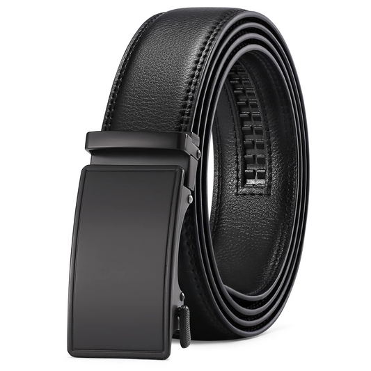 Sendefn Men's Leather Belt Automatic Ratchet Buckle Slide Belt for Dress Casual Trim to Fit with Gift Box