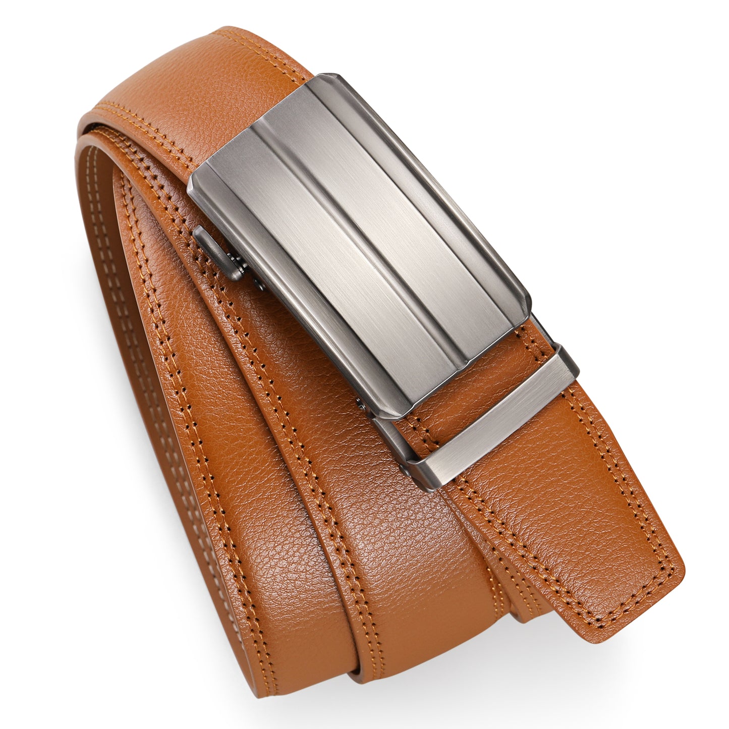 Sendefn Men's Leather Belt Automatic Ratchet Buckle Slide Belt for Dress Casual Trim to Fit with Gift Box