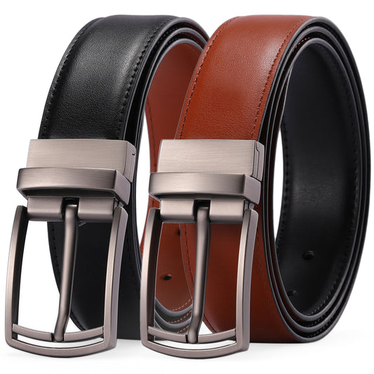 SENDEFN Mens Leather Belt Rotated Buckle Reversible Casual Jeans Dress Belts 1.25" Wide With Gift Box