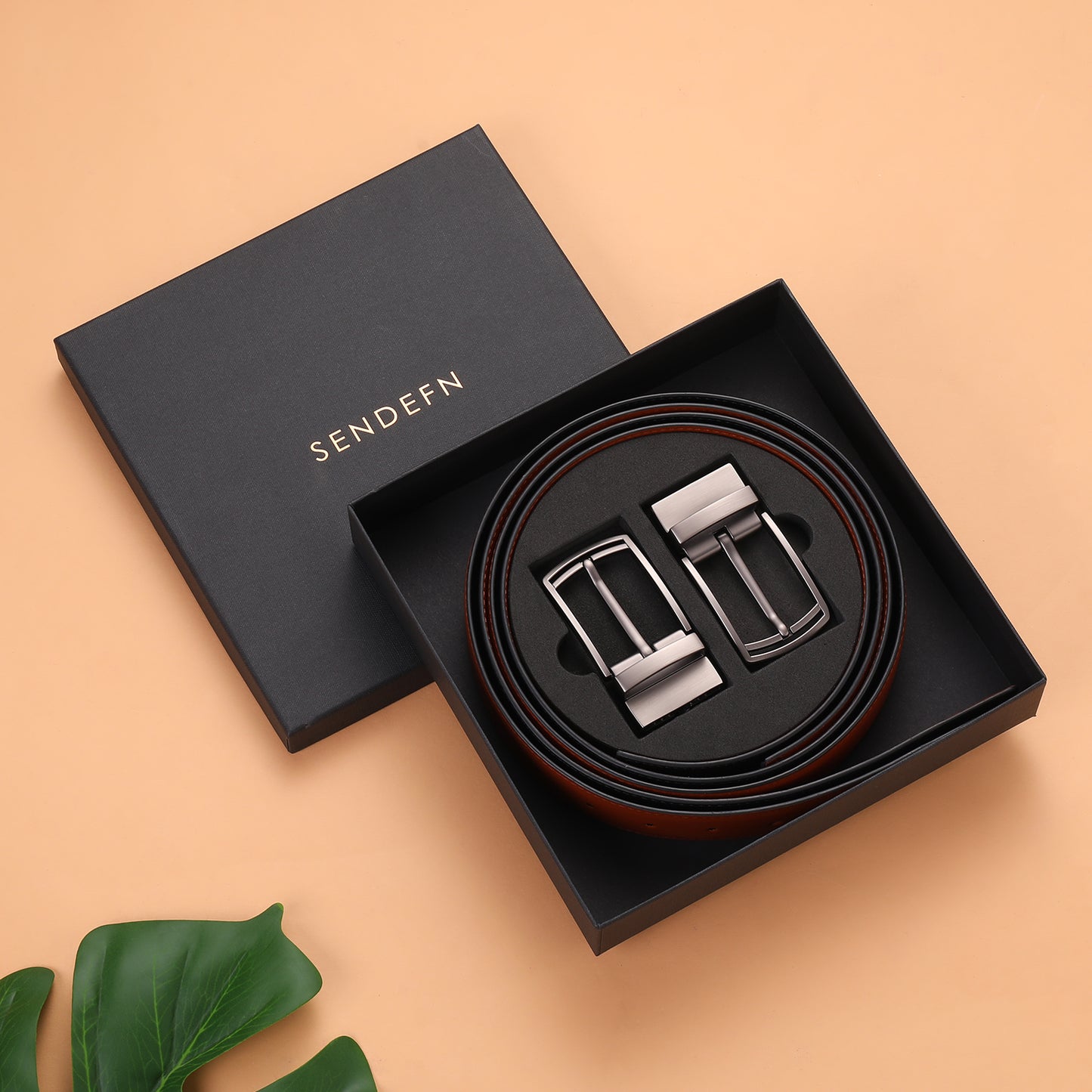 SENDEFN Mens Leather Belt Rotated Buckle Reversible Casual Jeans Dress Belts 1.25" Wide With Gift Box