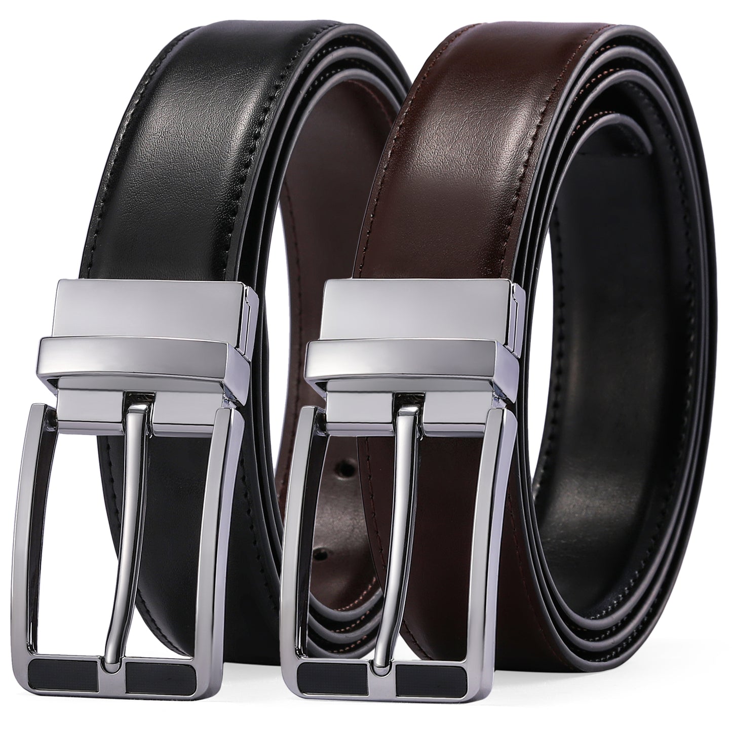 SENDEFN Mens Leather Belt Rotated Buckle Reversible Casual Jeans Dress Belts 1.25" Wide With Gift Box
