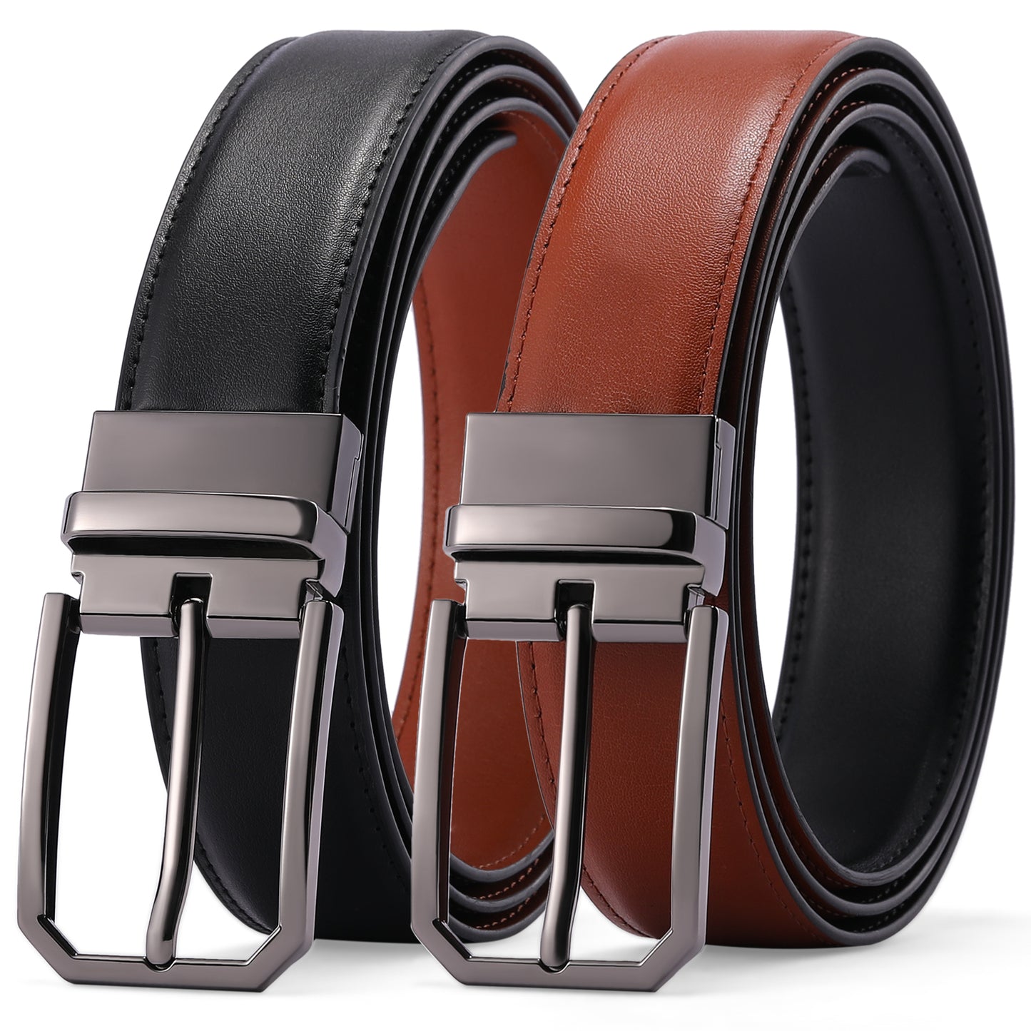 SENDEFN Mens Leather Belt Rotated Buckle Reversible Casual Jeans Dress Belts 1.25" Wide With Gift Box