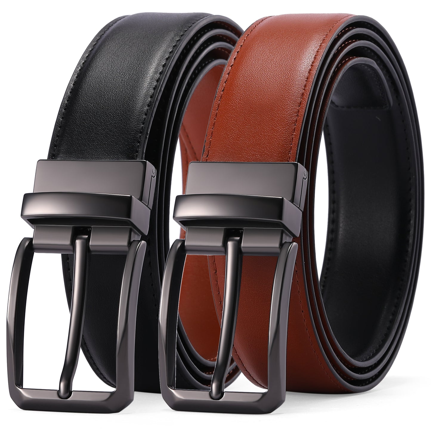 SENDEFN Mens Leather Belt Rotated Buckle Reversible Casual Jeans Dress Belts 1.25" Wide With Gift Box