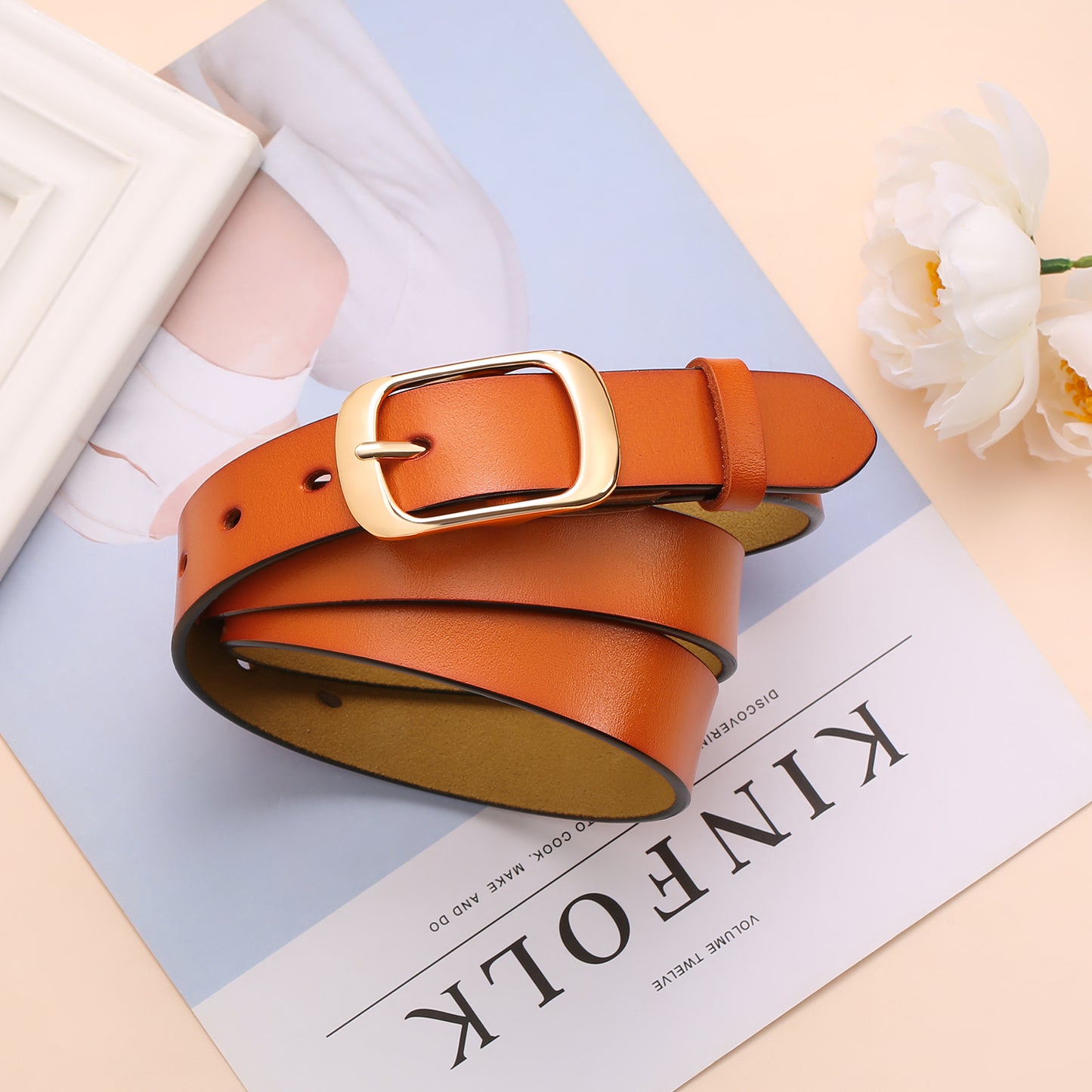 SENDEFN 2 Pack Women Leather Belts with Pin Buckle Waist Belt for Jeans Pants Dresses