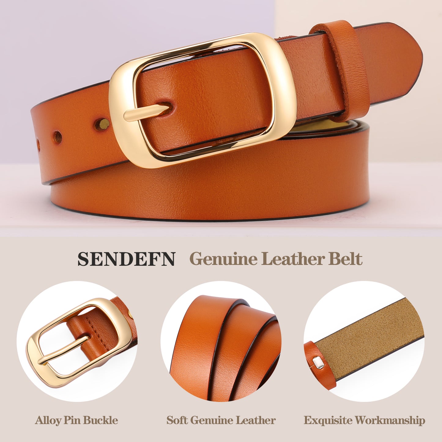 SENDEFN 2 Pack Women Leather Belts with Pin Buckle Waist Belt for Jeans Pants Dresses