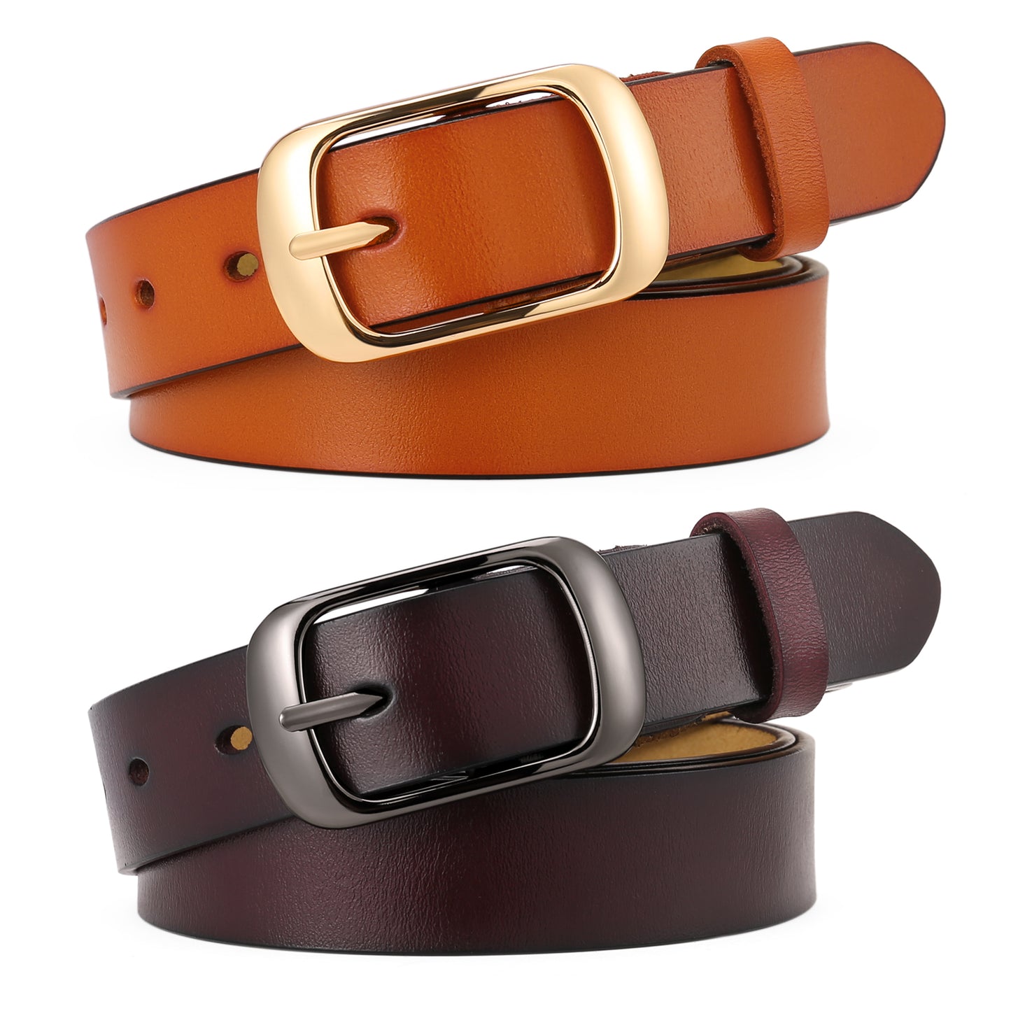 SENDEFN 2 Pack Women Leather Belts with Pin Buckle Waist Belt for Jeans Pants Dresses